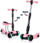 YOLEO Trottinette avec Siège 3 en 1, 3 Roues Plateau Antidérapant LED, Patinette réglable en Hauteur Trottinettes Enfant,Idéal pour Les Enfants de 2 a 8 Ans