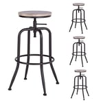 MEUBLE COSY Lot de 4 Tabourets de Bar Industriel Chaise de Cuisine Siège Hauteur Réglable 69-77cm avec Repose-Pieds Cadre en Métal, Marron Clair