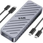 SSK SSD NVMe Boîtier, boîtier SSD PCIE M.2 20 Gbit/s, NVMe vers USB C 3.2GEN2X2, Adaptateur NVMe 2280/2260/2240/2230, Lecteur SSD M-Key/B+M Key avec indicateur LED en Alliage d'aluminium