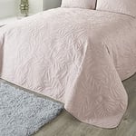 Serene - Blush Pink Leaf Embossed Bedspread (230cm X 200cm) - Soft Touch - Microfibre - Leaf/Leaves Embroidery Quilted Bedspreads - Blush Pink Floral Blanket/Bed Cover for Bed - Luana Collection