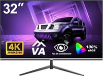 Écran PC 32 Pouces 4K UHD,Moniteur d`Ordinateur Ultra-Clair (3840x2160p),100% sRGB,Angle de Vision de 178°,HDMI¿Display Port,Compatible avec Montage Mural 100 * 100MM-Noir