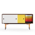 House of Finn Juhl - Sideboard With Tray Unit, Walnut, White/Yellow, Orange Steel, Warm - Sideboards - Finn Juhl - Flerfarget - Metall/Tre