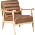 Fauteuil Rétro en Similicuir Rembourré Cadre en Bois Salon Chambre à Coucher Marron Leknes