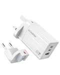 65W USB C Charger 67W Fast GaN Travel Charger with UK EU and US Foldable Plug, 3 Ports Type C Charger PPS PD Compatible with MacBook Pro/Air, iPhone 16/15, iPad, Galaxy S24, and other USB C devices