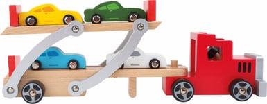 Car Transporter Wooden Toy Vehicles Barrier Colourful Children Boys Girls Gift