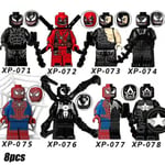 8-pack Superhjälte Minifigur Byggstenar Set, Venom Spiderman Mini Actionfigurer Leksaker Presenter Heminredning