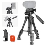 NEEWER Mini Desk Tripod for iPhone & Camera with 3 Way Pan Tilt Head, Handle & Remote, Metal Portable Table Top Video Phone Tripod with 1/4" Plate for DSLR Camera Camcorder, Max Load 13.2lb, TP02