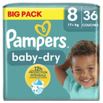 Couches Bébé Baby Dry 17+ Kg Taille 8 Pampers - Le Pack De 36 Couches