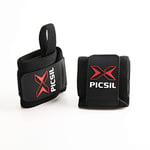 PICSIL - Bracelets pour Musculation | Support de Poignet Solide | Idéal pour Haltérophilie, Boxe, Crosstraining, WODs | Bande Flexible en Coton Extensible | Unisex, Noir, One Size, Coton