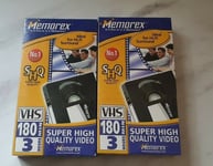 VHS Blank Tapes 2 x Memorex SHQ  Cassette New & Sealed 180.