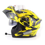 ququer Casque de Moto intégré Bluetooth Casque intégral avec Casque Bluetooth Pare-Soleil à Double lentille antibuée Casque de Moto pour Homme-D||XL=59~60cm