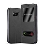 cadorabo Coque pour Samsung Galaxy S8 en Noir COMÈTE - Housse Protection avec Stand Horizontal et Deux Fenêtres - Portefeuille Etui Poche Folio Case Cover