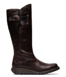 Fly London Womens Brown MOL 2 Leather Wedge Heel Knee High Zip Up Boots - Size UK 5