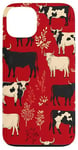 Coque pour iPhone 13 Rouge Art Déco Vaches Géométriques Ranch Pâturage Ferme Rustique