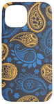 iPhone 15 Blue Yellow Paisley Boho Bandana Floral Aesthetic Groovy Case