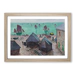 Big Box Art Departure of The Boats by Claude Monet Framed Wall Art Picture Print Ready to Hang, Oak A2 (62 x 45 cm)