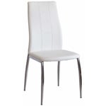 Chaise de salle à manger Roxana, recouverte de PU blanc et avec pieds chromés, 42 cm (largeur) x 96 cm (hauteur) x 55 cm (profondeur)