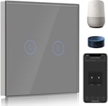 Interrupteur Connecte Wifi,Gris Interrupteur Va Et Vient Sans Fil Avec Ecran Tactile,2 Gang 2 Voie Interrupteur Tactile Mural Wifi,Compatible Avec Alexa Et Google Home(Ligne Neutre Requis)