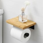 Porte Papier Toilette Noir Adhésif avec Etagère Bambou Porte Rouleau Porte Papier Toilette Mural sans perçage en Acier Inoxydable