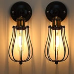 2-pack E27 Retro Vägglampa i Metall Antik Vägglampa Bur Industriell Mässing Finish Hängande Ljus Taklampa Vintage Edison Lamp Socket