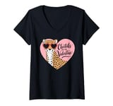 Womens Cheetahs Are My Valentine Cute Cheetah Valentines Day V-Neck T-Shirt