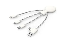 Xoopar Câble Multi USB Mr Bio 4 en1-Chargeur USB Universel Multi USB Durable USB/USB-C/Lightning/Micro USB - pour Smartphone Apple iPhone Samsung Google Huawey Xiaomi OnePlus LG Kindle (Blanc)