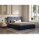 Lit coffre 140 x 190 cm - Tissu texturé - Bleu + Matelas - DAMADO de Pascal Morabito