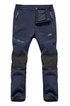 EKLENTSON Winter Trousers Men Waterproof Softshell Fleece Water Resistant Trousers Skiing MTB Fishing Trousers Zipper Pockets Navy,40