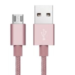 Câble Metal Nylon Renforcé Chargeur USB/Micro USB 1,5m Tréssé Couleur Rose Compatible Samsung LG Sony Wiko Blackberry Motorola Asus Huawei Honor Archos TEENO Couleur :