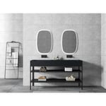 Lavabo mural en fonte minérale TWG16 - 153 x 45 x 15 cm - couleur au choix - base en acier inoxydable noir mat en option Quartz noir, Console sur