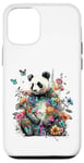 Coque pour iPhone 12/12 Pro Panda mignon avec fleurs et papillons pour femmes, filles et enfants