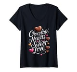 Womens Chocolates HeartsSweet Love ValentinesDay ChocolateLover V-Neck T-Shirt