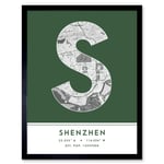 Shenzhen China City Map Modern Typography Stylish Letter Framed Word Wall Art Print Poster for Home Décor