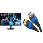 KOORUI 24.5 Inch FHD Gaming Monitor, Computer Monitors Full HD (1920 x 1080), VA, 1ms, Adpitive & HDMI Cable 4K – 5m – with A.I.S Shielding – Designed in Germany