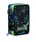 Seven Trousse Scolaire 3 Zip, Bleu, Fluo String Boy, Porte-Stylo Triple Compartiment Complet avec stylos, Crayons et Couleurs, Accessoires Sac à Dos Scolaire, élémentaires et Moyens, Enfant