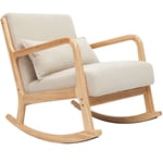 Rocking chair scandinave en tissu effet velours beige et bois clair massif derry