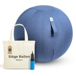 Backerz Siège Ballon 65cm - Balle intérieure PVC Résistante, Capacité 110kg, Caoutchouc, Housse Lin Doux Lavable - Chaise Ballon Ergonomique Bureau & Yoga, pour Bonne Posture - Bleu Clair