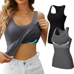 V FOR CITY Ladies Racerback Tanks Top Basic Cotton Vest Top Workout Soft Camisole Vest 2 Pack Black/Gray S