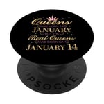 Real Queens Are Born On January 14, 14th Janvier Birthday PopSockets PopGrip Adhésif