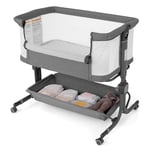 GOPLUS Berceau Cododo, Lit Bebe Pliable 3 en 1 avec 6 Hauteur Réglable, 3°- 8° Angle d'Inclinaison, Berceau Bébé Évolutif avec Rangement, Sac de Transport, Sangles, pour 0-6 Mois (Gris Foncé)