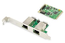 DIGITUS Carte IO - Mini PCIe - Carte réseau RJ45 - 2 ports - Gigabit Ethernet - 1 Gbit/s - PCI Express