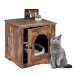 Relaxdays Meuble de Toilette pour Chat, Porte & Ouverture, Design Industriel, HxLxP: 50x48x50 cm, Cache-litière, Marron