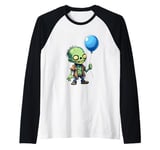 Funny Dead Zombie Holding a Balloon Men Women Zombie Lover Raglan Baseball Tee