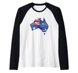 Australia Down Under Wooden Australian Flag Map Gift Raglan Baseball Tee