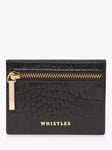 Whistles Leather Shiny Croc Zip Card Holder, Black