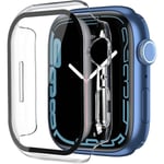 2 st vattentäta fodral kompatibla med Apple Watch 41mm serie 8 med härdat glasskyddsskydd hårt PC-stötfångarfodral