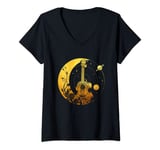 Womens Cottagecore Acoustic Guitar With Moon Sun And Stars V-Neck T-Shirt