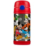 Thermos - Mickey & Friends Water Bottle (355ml) - BPA Free, Stainless Steel, Spill Proof, Pop-Up Straw, Disney Kids Flask with Personalised Name Labels & Carry Handle for 12-Hour Cold Drinks