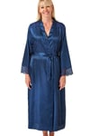 Marlon Womens Elina Silky Satin & Floral Lace Robe, Ocean Blue, 10-12