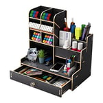 Rangement Bureau en bois,Organisateur bureau de porte-stylo,Organisateur de tiroir,Pour rangement de bureau avec porte-stylo de tiroir pour la maison,l'école,le bureau [le noir]